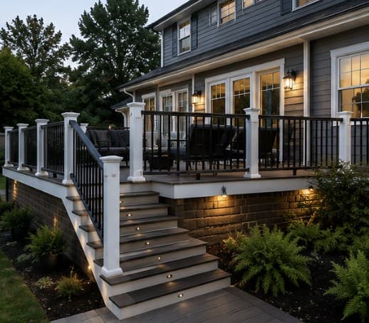 Elevated Composite Deck — Staircase & Step Lighting