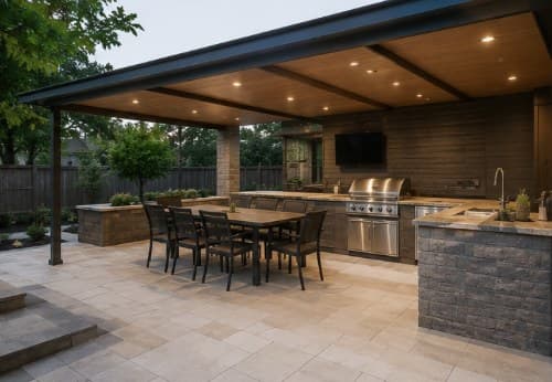 Modern Covered Outdoor Kitchen & Dining