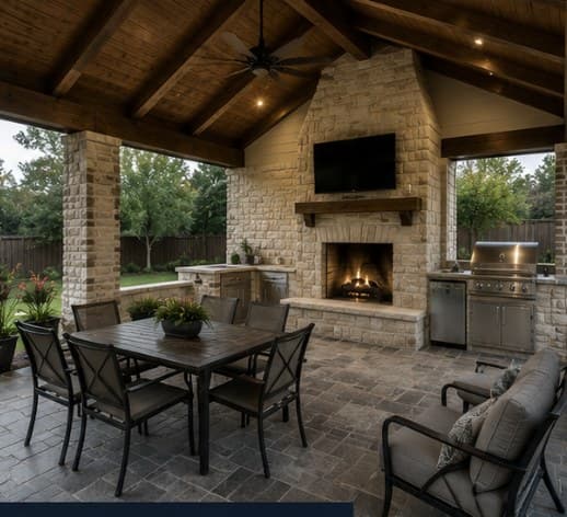 Pavilion — Vaulted Ceiling, Fireplace & Outdoor Kitchen
